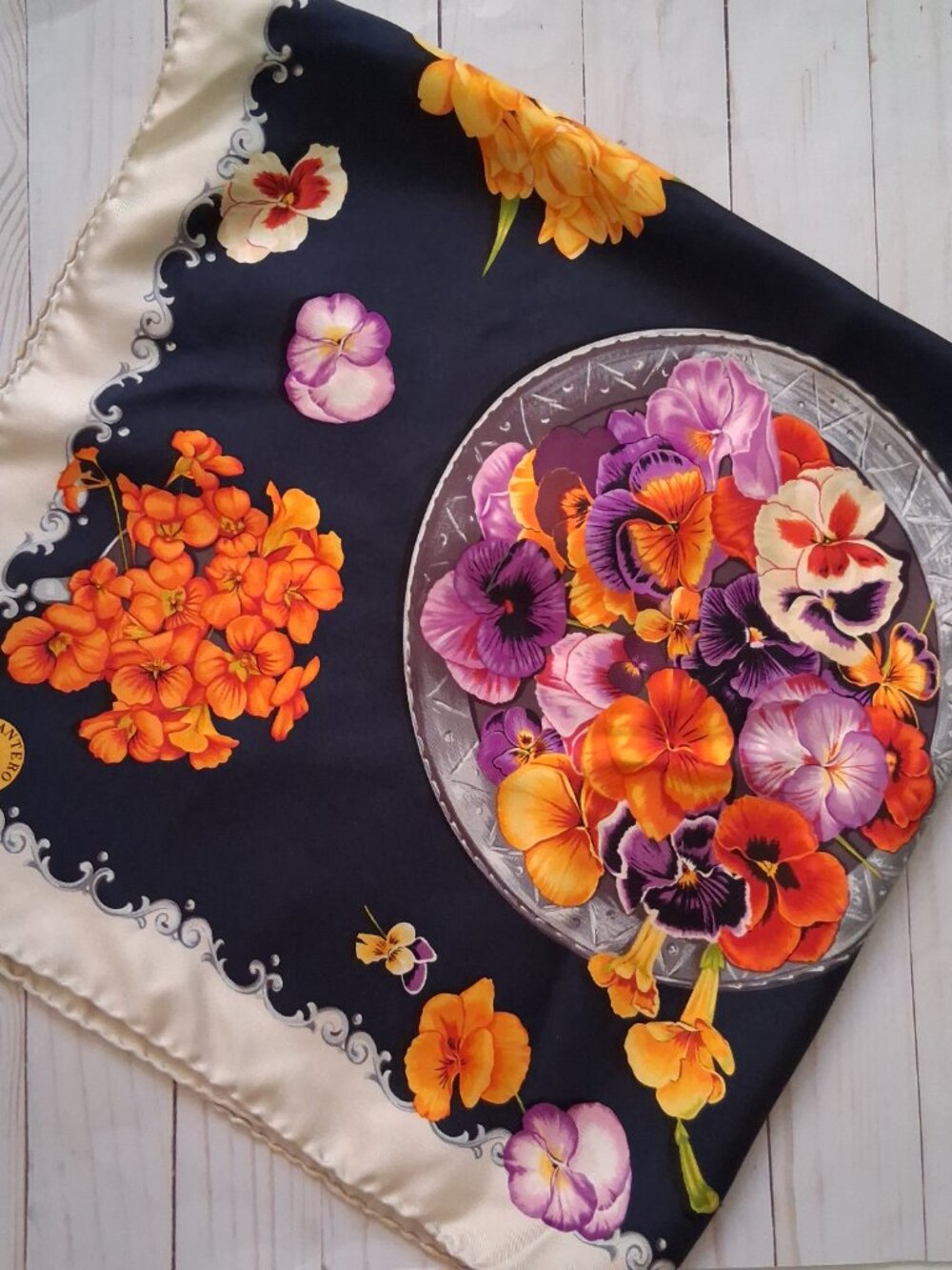 NWT Mantero VIII Collection Silk Floral Square Scarf 33"x33" Blue Purple Orange